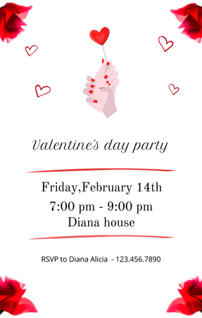 Объявление о вечеринке в честь Дня святого Валентина на белом Invitation 4.6x7.2in – шаблон для дизайна