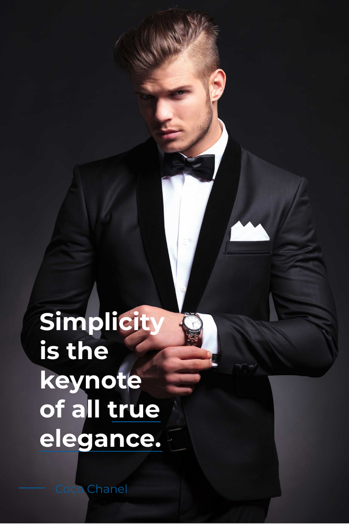 Elegance Quote with Businessman Wearing Suit Pinterest Design Template