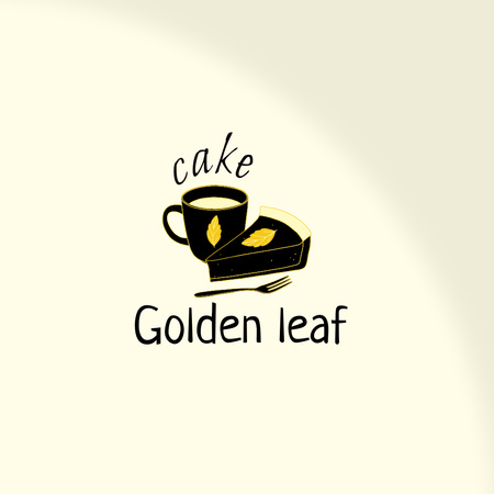 Yummy Cake and Coffee with Autumn Leaf Logo Design Template