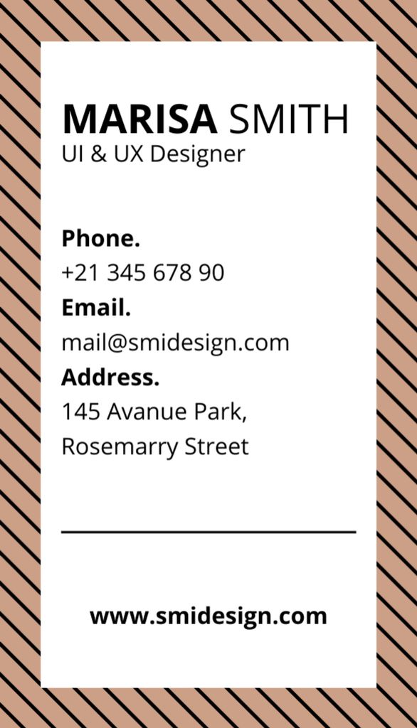 Designvorlage Designer Contact Details On Striped für Business Card US Vertical