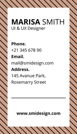 Designer Contact Details On Striped Business Card US Vertical Šablona návrhu