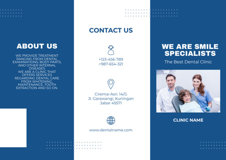 Dental Clinic Ad with Kid on Checkup Brochure Tasarım Şablonu