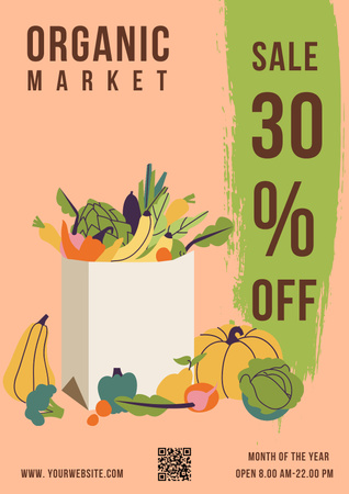 Organic Food With Discount In Market Poster Design Template