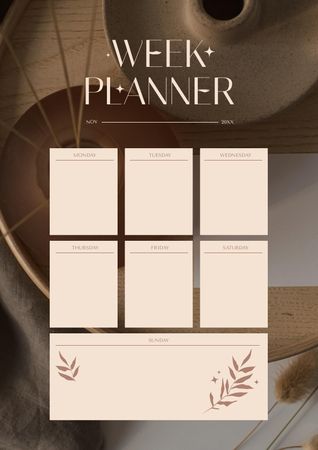 Week Planning with Leaves Illustration Schedule Plannerデザインテンプレート