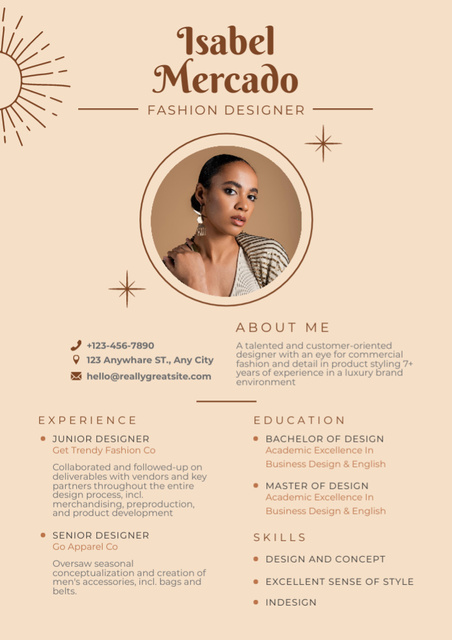 Plantilla de diseño de Fashion Designer Skills and Experience Resume 