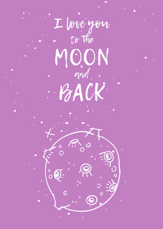 Modèle de visuel Phrase d'amour avec un joli croquis de lune - Postcard 5x7in Vertical