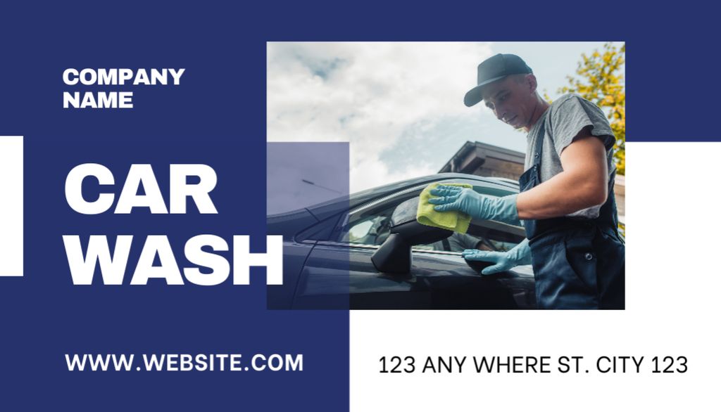 Car Wash Loyalty Program on Blue Business Card US – шаблон для дизайну