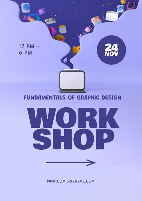 Fundamentals of Graphic Design Workshop Ad with Icons Flyer A6 Design Template