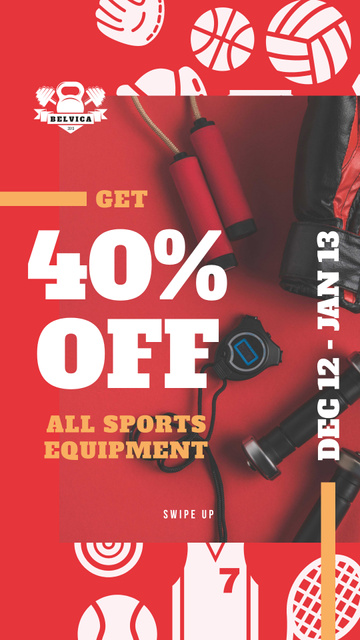 Template di design Fitness Ad with Sports Equipment in Red Instagram Story