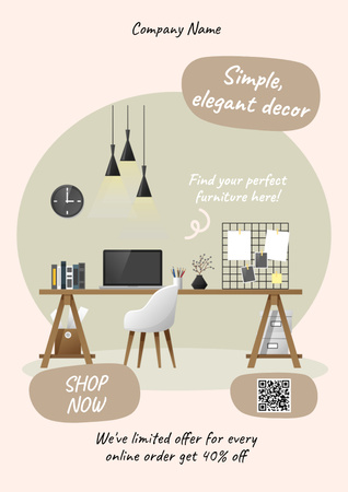 Simple Elegant Home Decor Beige Illustrated Posterデザインテンプレート