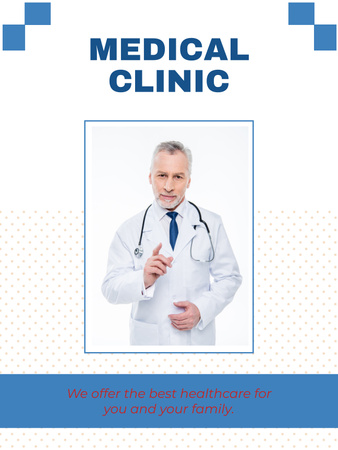 Anúncio de clínica médica com médico com estetoscópio Poster US Modelo de Design
