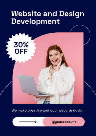 Ontwerpsjabloon van Poster van Discount on Website and Design Development Course on Blue