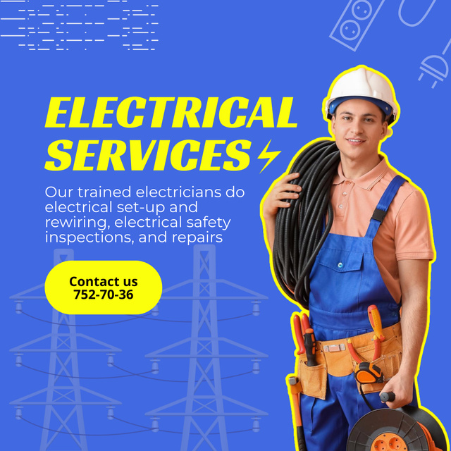 Professional Full Range Electrician Services Animated Post Design Template