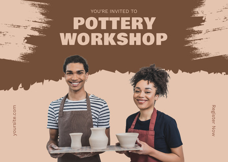 Platilla de diseño Handcrafted Pottery Workshop Announcement With Pots Card