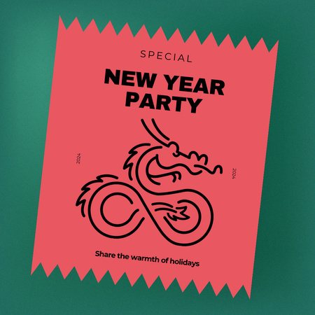 New Year Party Announcement with Dragon Instagram Design Template