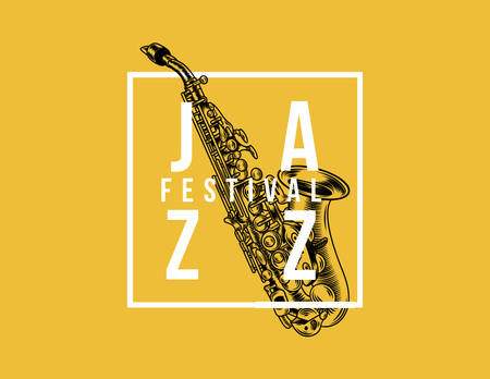 Jazz Festival Saxophone in Yellow Flyer 8.5x11in Horizontal Design Template