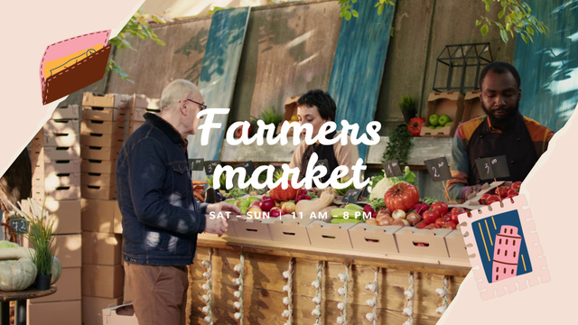 Farmers Market Announcement With Fresh Food Full HD video Πρότυπο σχεδίασης
