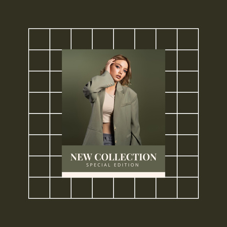 Template di design New Women Clothes Collection with Lady in Green Jacket Instagram