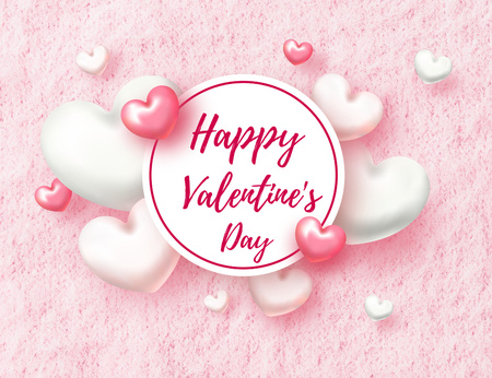 Happy Valentine's Day Greeting with Beautiful Pink and White Hearts Thank You Card 5.5x4in Horizontal Design Template