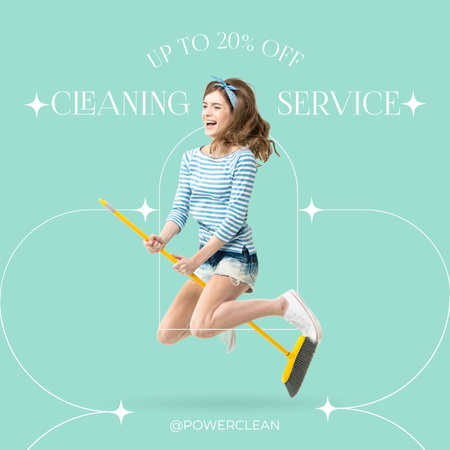 Funny Cleaning Lady Flying on Yellow Mop Instagram Design Template