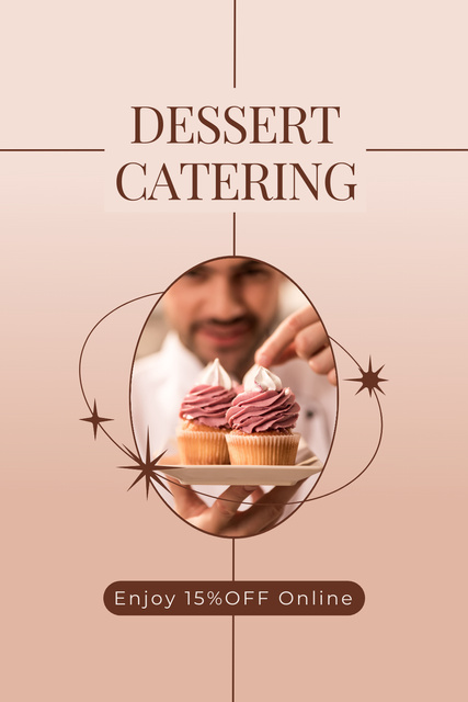 Dessert Catering Ad with Sweet Cupcakes Pinterest Tasarım Şablonu