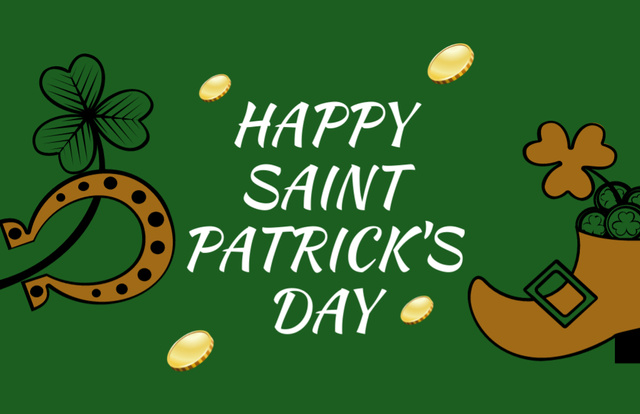 Plantilla de diseño de Holiday Greetings for St. Patrick's Day with Horseshoe Thank You Card 5.5x8.5in 
