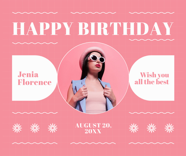 Happy Birthday to Young Woman in Pink Hat Facebook Design Template