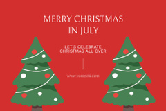 Christmas  in July with Illustration of Christmas Tree on Red