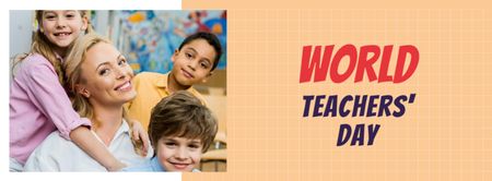 World Teachers' Day Announcement with Teacher and Kids Facebook cover Design Template