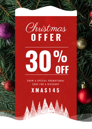 Christmas Offer with Decorated Fir Tree Flayer Design Template