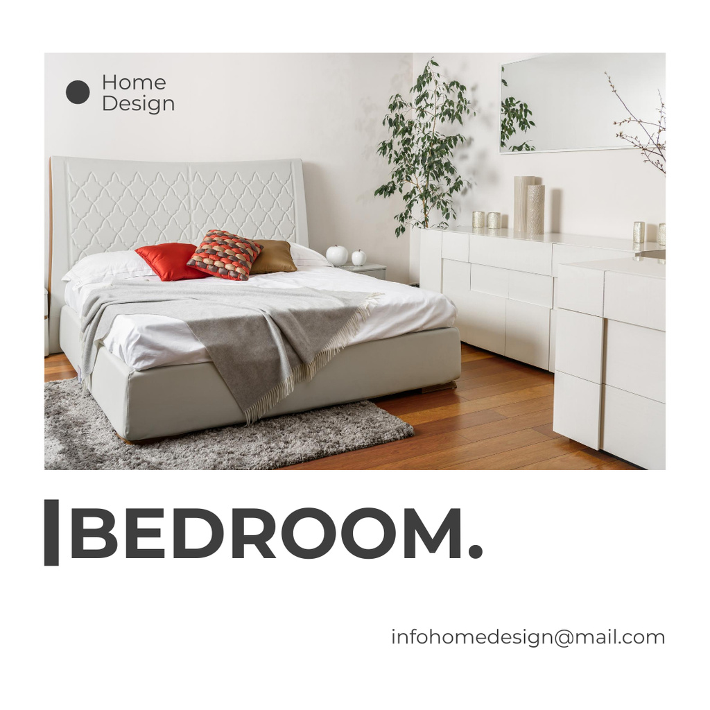 Interior of Modern Stylish Bedroom Instagram Design Template