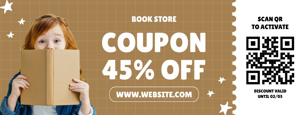 Cute Little Reader on Book Store Discount Ad Coupon Design Template