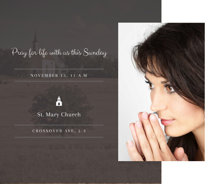 Church invitation with Woman Praying Facebook Modelo de Design