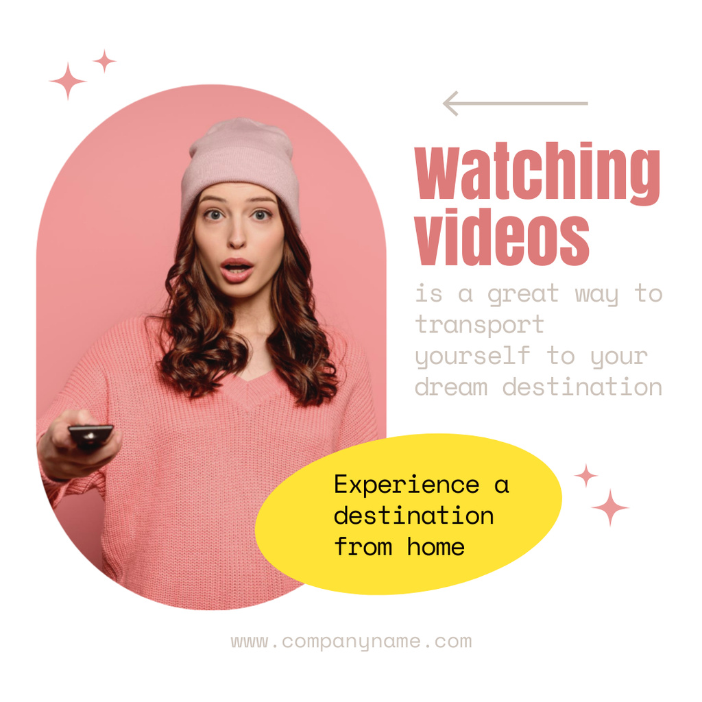 Modèle de visuel Online Travel Inspiration with Woman Watching Video - Instagram