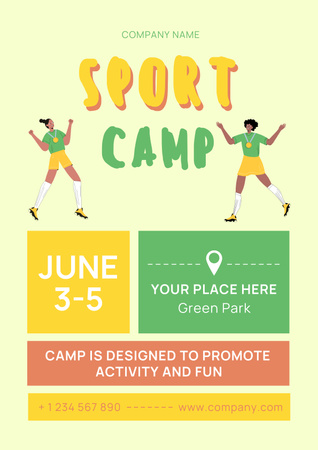 Sports Camp Invitation with Cartoon Athletes Poster Design Template