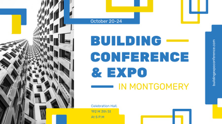 Building Conference announcement Modern Building Facade FB event cover Design Template