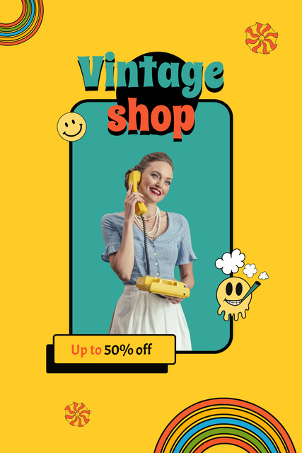 Designvorlage American housewife for vintage shop yellow für Pinterest