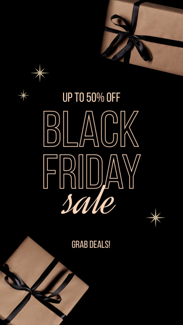 Black Friday Sale with Gift Boxes in Black Instagram Video Story Modelo de Design