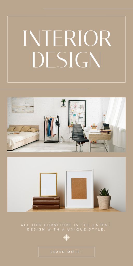 Template di design Interior Design Services with Stylish Rooms Graphic