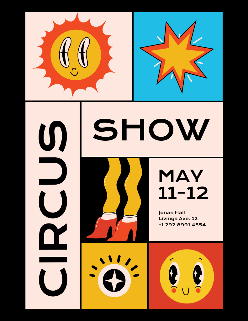 Template di design Bright Announcement of Circus Show with Cute Characters Poster 8.5x11in