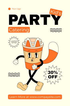 Party Catering Services with Funny Illustration Pinterest Design Template