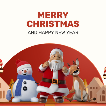 Merry Christmas and Happy New Year Greetings with Cartoon Dancing Santa Claus Animated Post Design Template