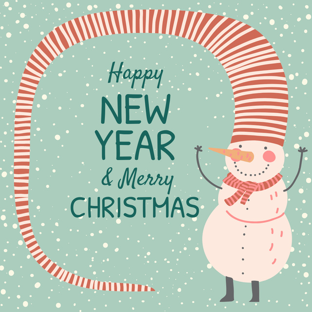 Happy New Year and Merry Christmas with Snowman Instagram AD – шаблон для дизайну