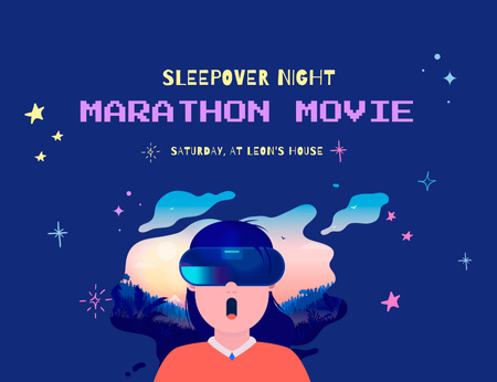 Amazing Marathon Movie Sleepover Night Invitation 13.9x10.7cm Horizontal – шаблон для дизайна