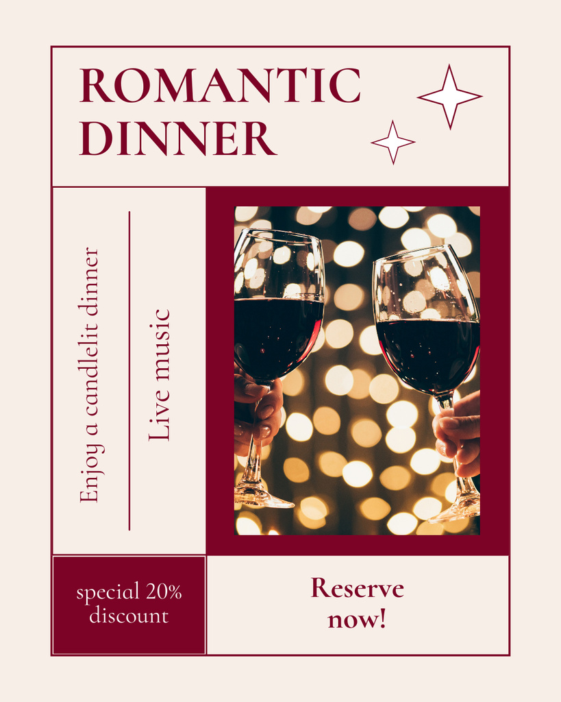 Reserve Romantic Dinner on Valentine's Day Instagram Post Vertical Modelo de Design