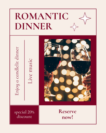 Ontwerpsjabloon van Instagram Post Vertical van Reserveer een romantisch diner op Valentijnsdag