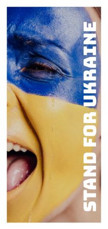 Emotional Woman with Painted Ukrainian Flag on Face Screaming Flyer DIN Large Design Template