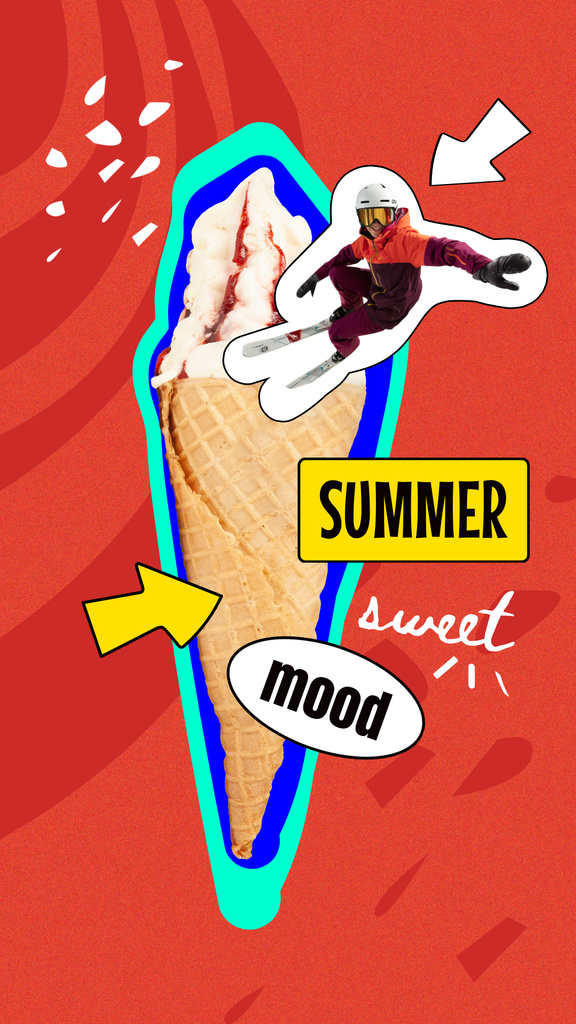Funny Illustration of Ice Cream and Skier Instagram Storyデザインテンプレート