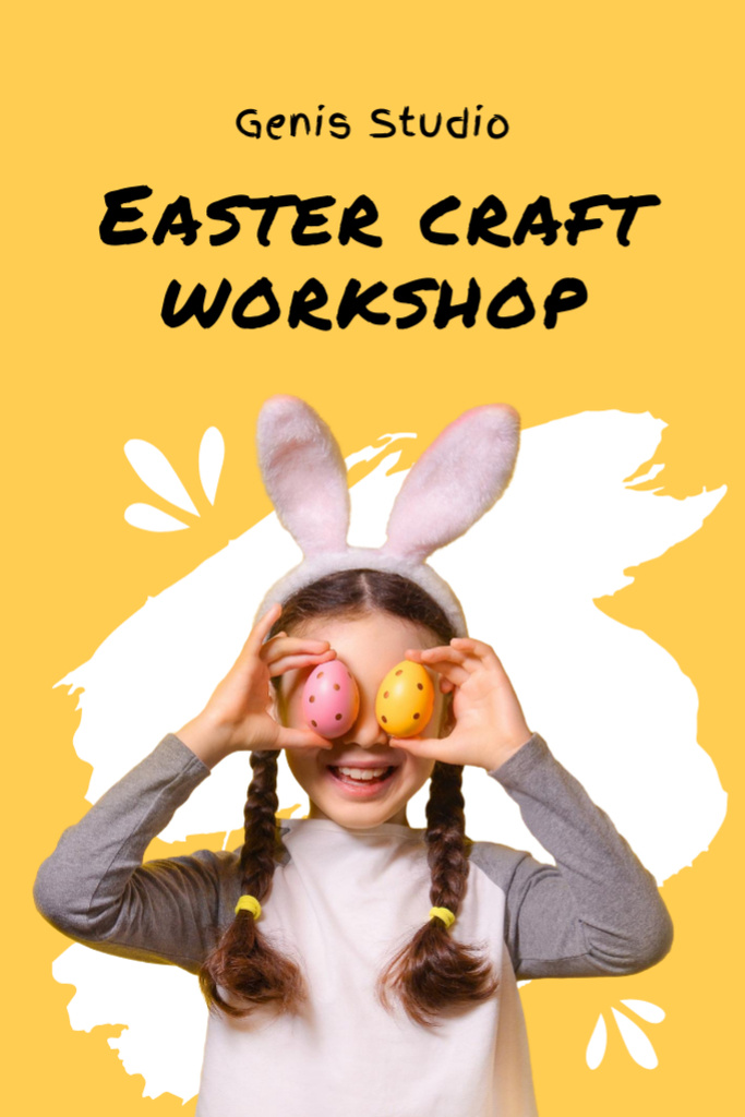 Easter Workshop Announcement with Cheerful Little Girl Flyer 4x6in Design Template