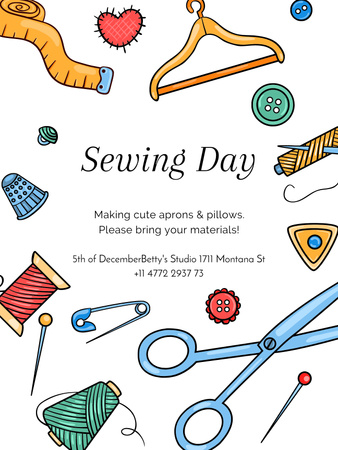 Sewing day event Announcement Poster US Design Template